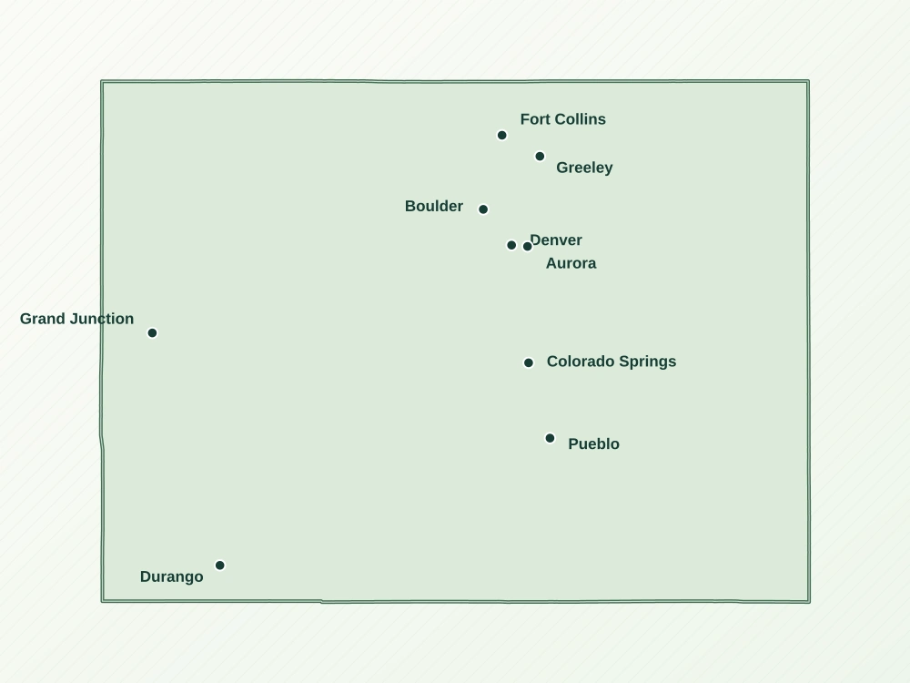 Map of Colorado State showing major cities
